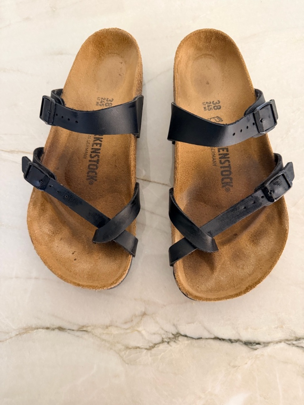 Birkenstock Black Leather Two-Buckle Cross-Strap Sandals